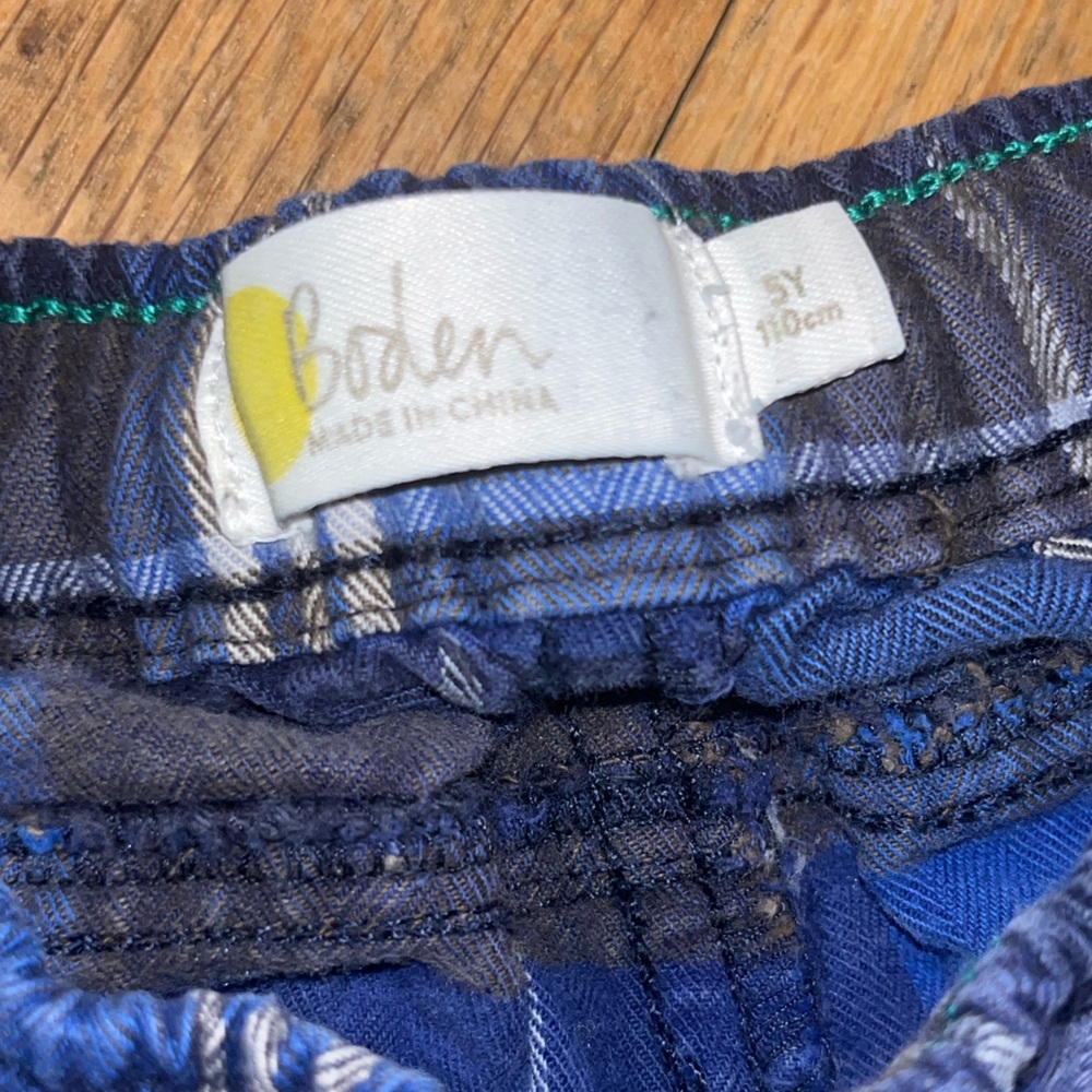 Mini Boden Plaid Pants Boys size 5y / 110 Elastic Waist 100% Cotton Flannel Blue - Picture 2 of 4